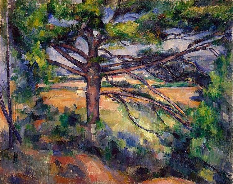 Grobe Kiefer mit roten Feldern, Paul Cezanne